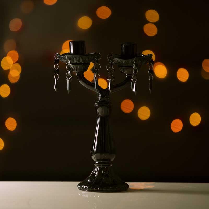 Black Glass Candle Stand