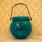 Stunning Blue Crackled Glass Lantern Tealight Holder