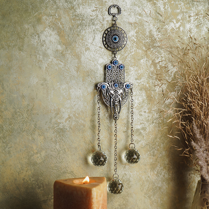 Evil Eye with Hamsa Hand Protection Crystal Hanging