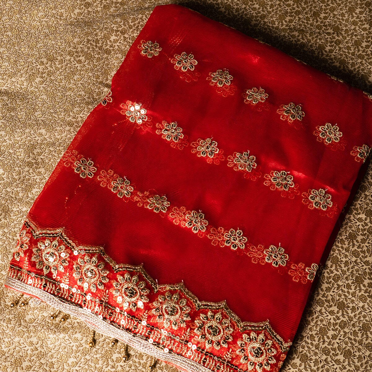 Gorgeous Red Mata Rani Duppata with Latkan