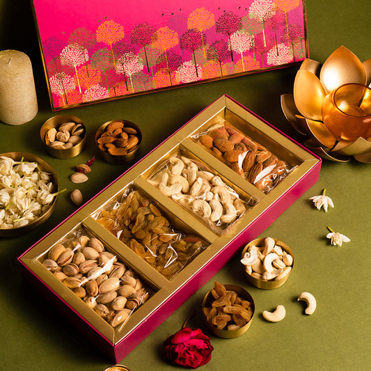 Dry Fruit Pink Gifting Box | Diwali, Ganesh Chaturthi, Weddings, Karwa Chauth