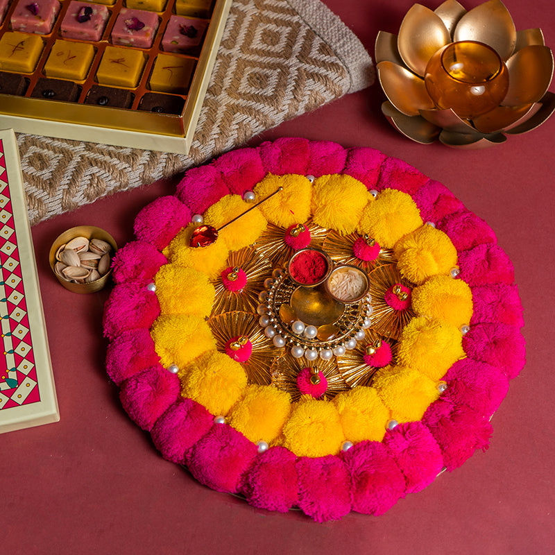 Pom Pom Decorative Tilak Akshat Pooja Thali