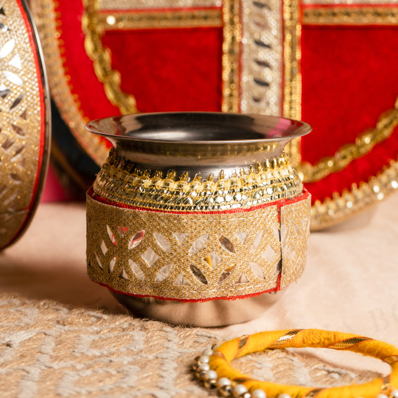 Red Mirrored Karwa Chauth Thali Set