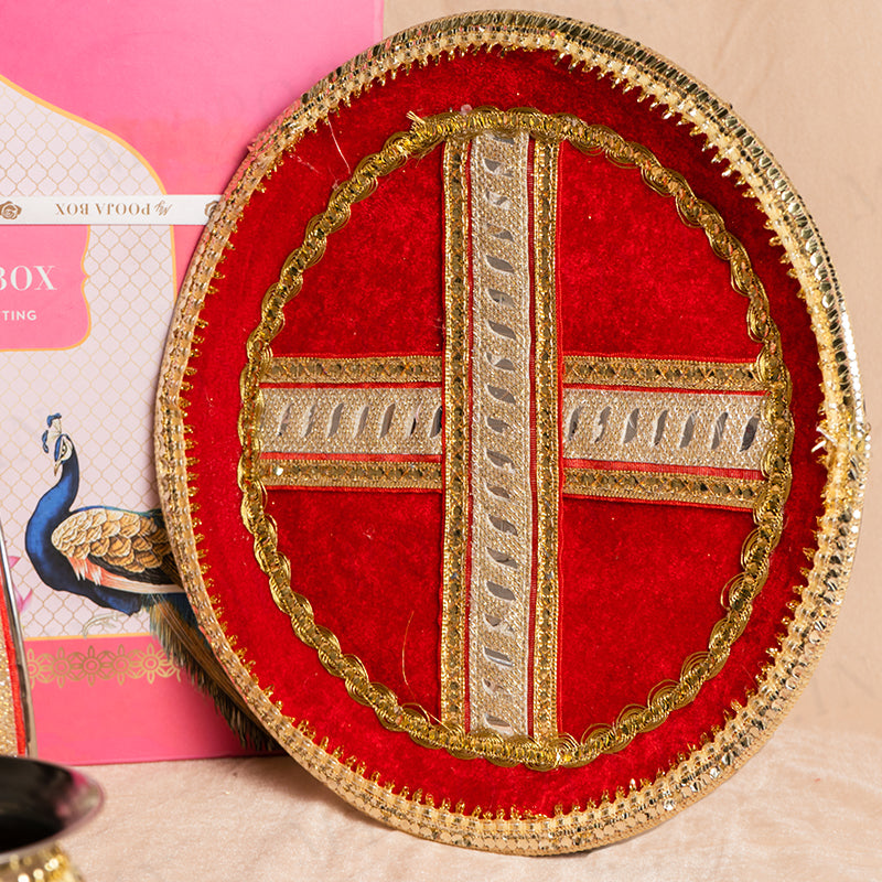 Red Mirrored Karwa Chauth Thali Set