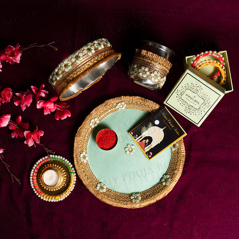 Green Orchid Karwa Chauth Thali Set