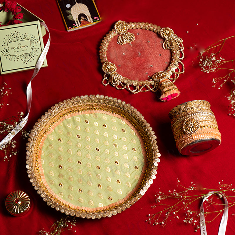 Zinnia Bead Work Karwa Chauth Thali Set