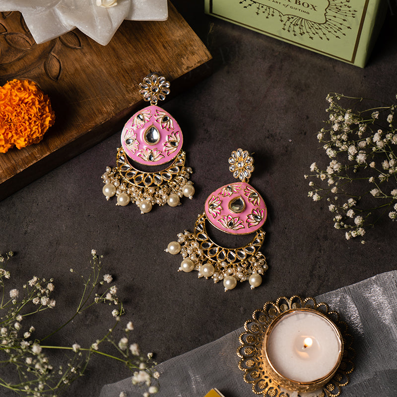 Meenakari Blossom Pink Earrings