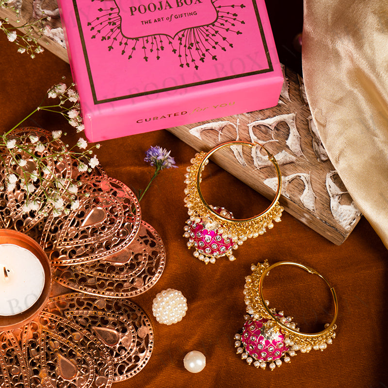Stunning Meenakari Rose Pink Jhumka
