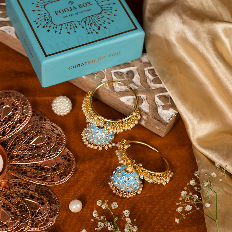Marvelous Meenakari Sky Blue Jhumka