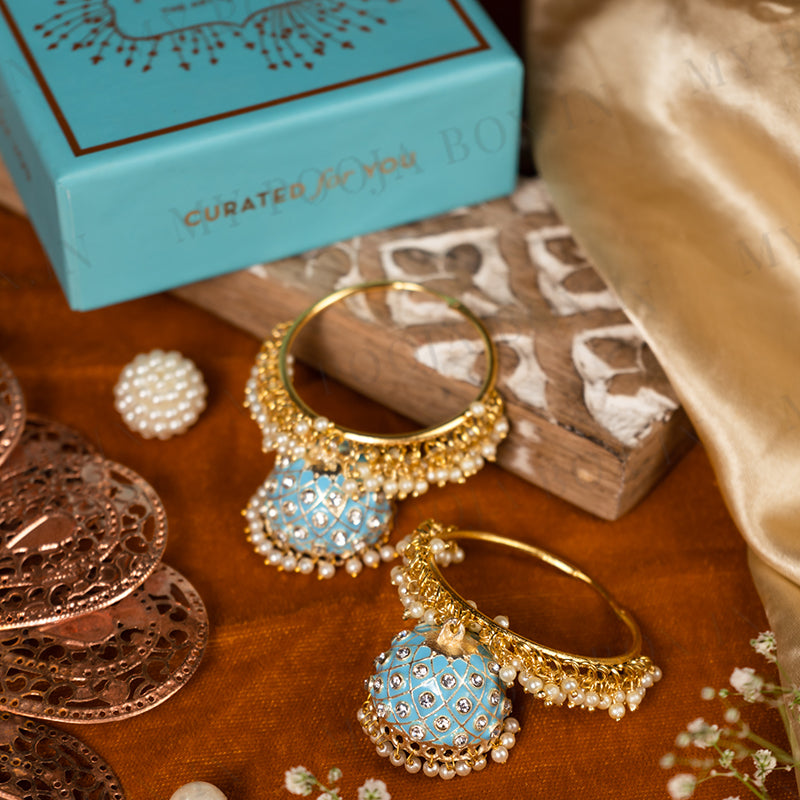 Marvelous Meenakari Sky Blue Jhumka