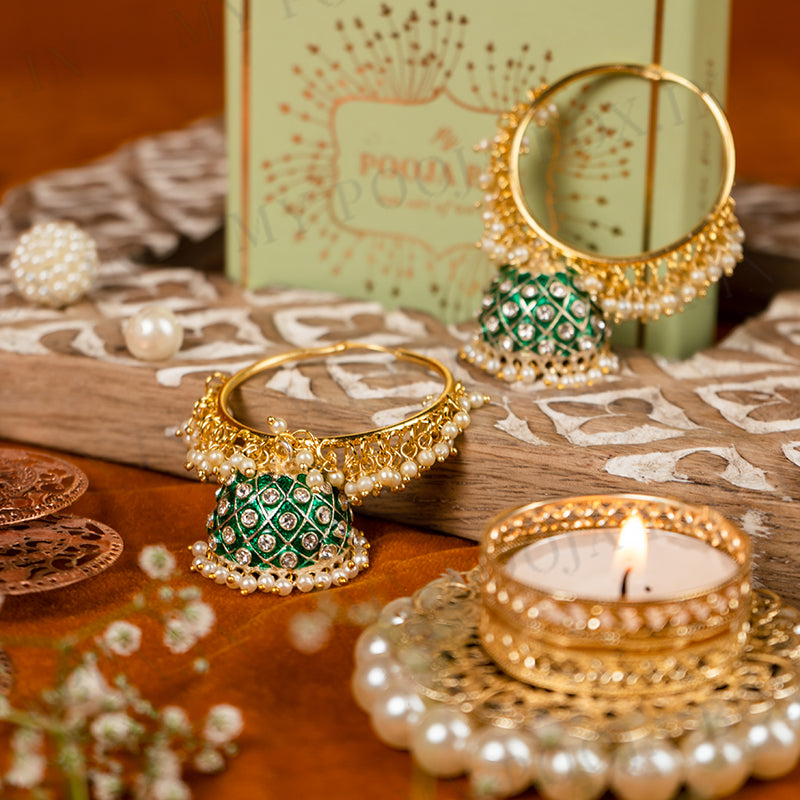 Winsome Meenakari Green Jhumka