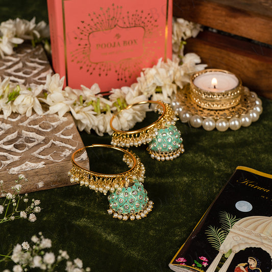 Enchanting Meenakari Mint Jhumka
