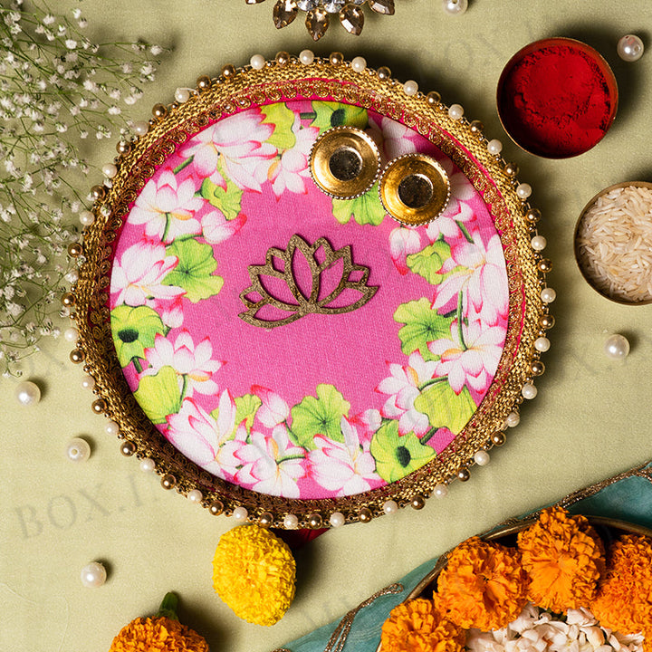 Pastel pink Lotus Pooja Thali Set - Accessory