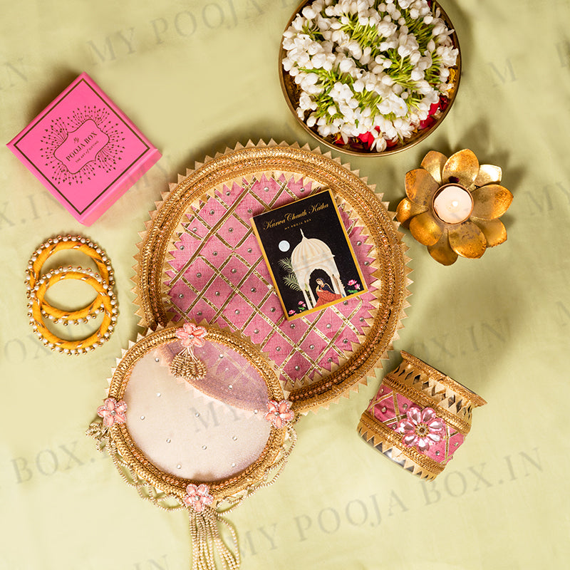Pretty Pink Karwa Chauth Thali Set
