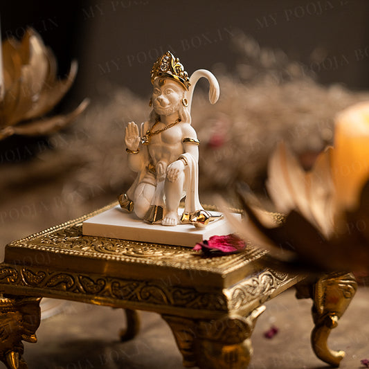 Rambhakt Hanuman Gold Plated Marble Idol