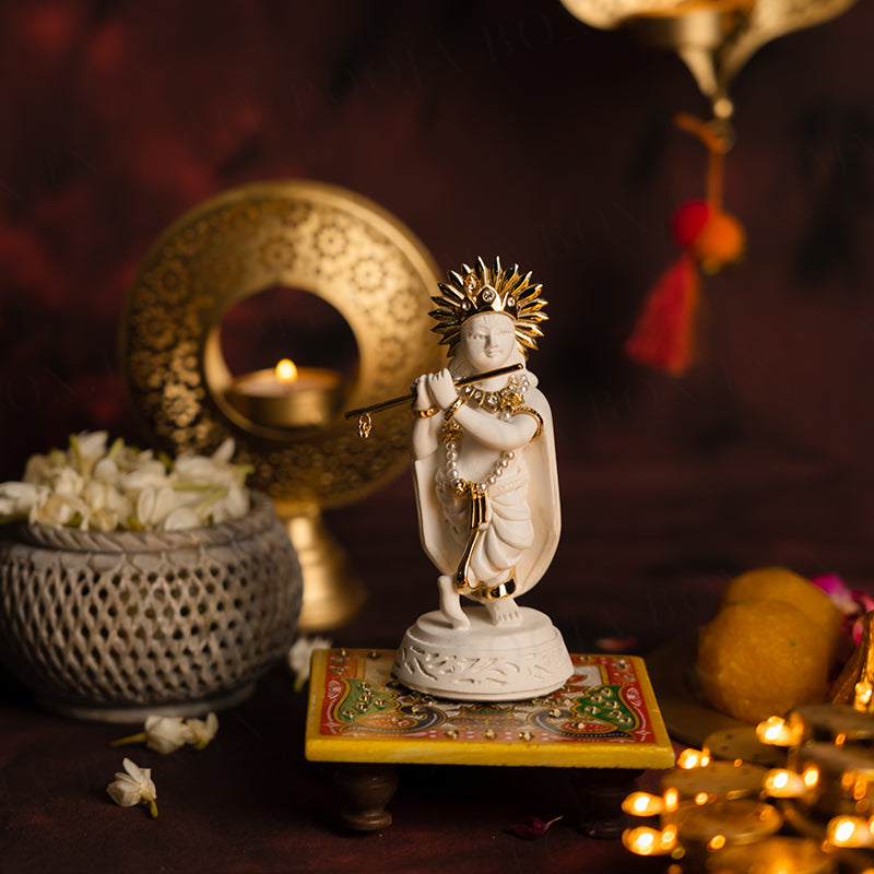 Propitious Lord Krishna with Flute Marble Idol