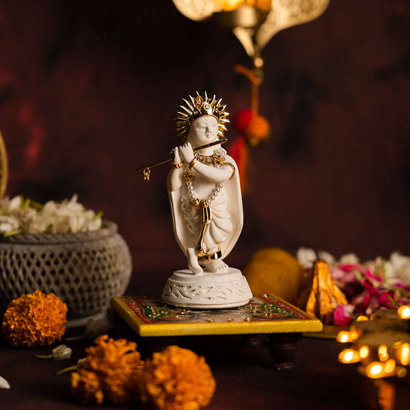 Propitious Lord Krishna with Flute Marble Idol