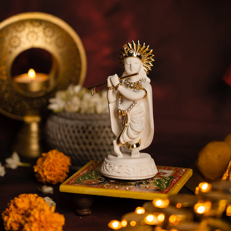 Propitious Lord Krishna with Flute Marble Idol