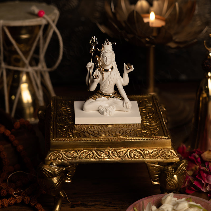 Auspicious Lord Shiva Gold Plated Marble Idol