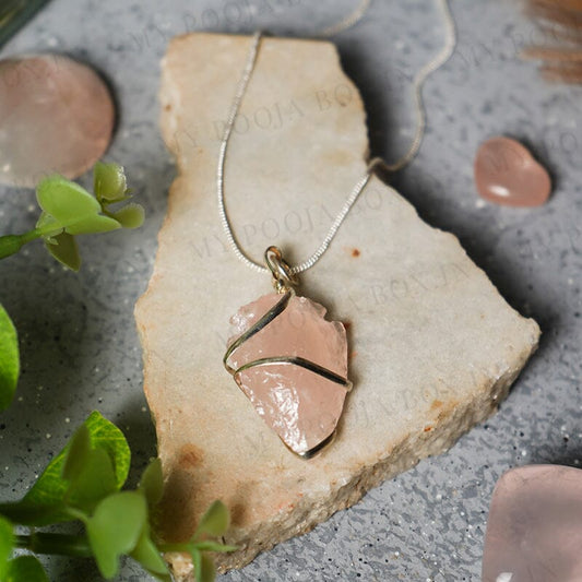 Raw Rose Quartz Crystal Pendant