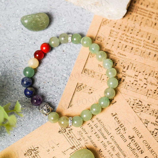 Green Aventurine & 7 Chakra Bracelet with Buddha Head Charm