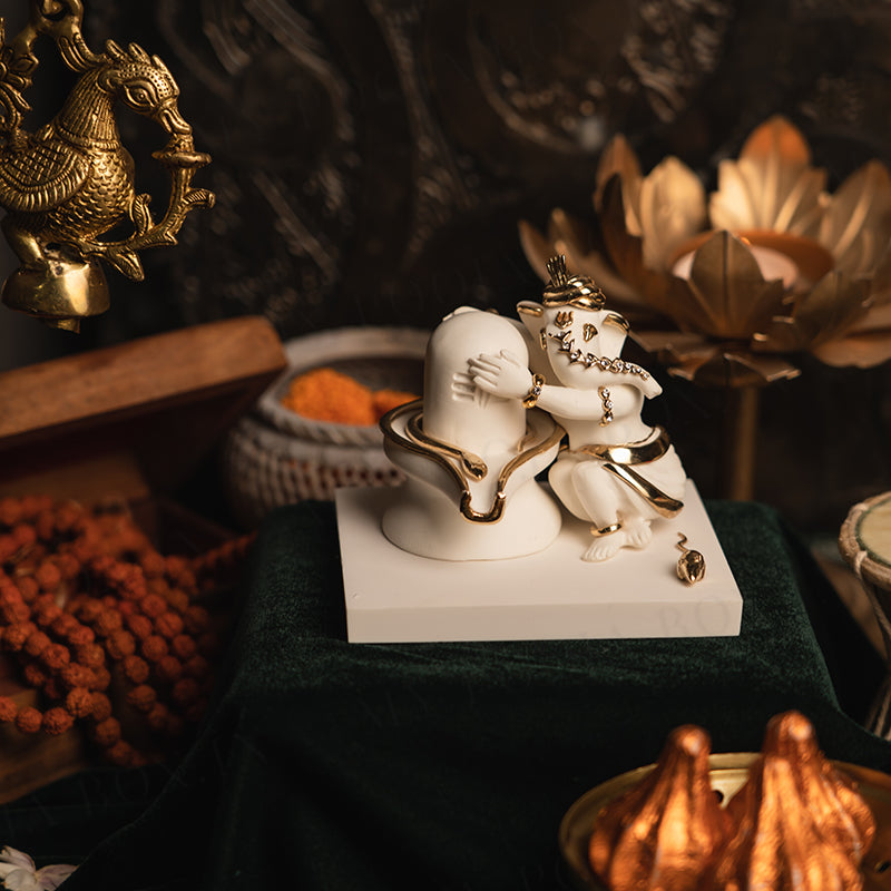 Divine Ganesha with Shivling Marble Idol