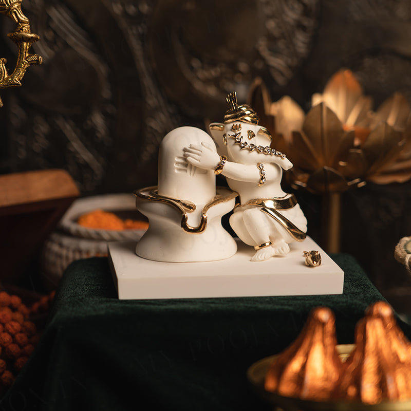 Divine Ganesha with Shivling Marble Idol