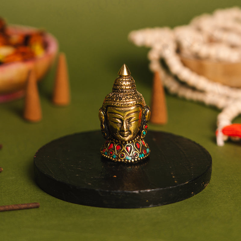 Petite Brass Buddha Incense Holder with Stone Work