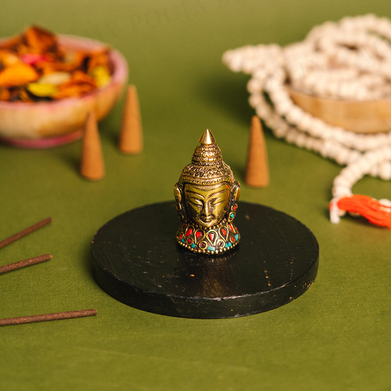 Petite Brass Buddha Incense Holder with Stone Work