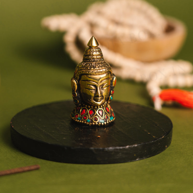 Petite Brass Buddha Incense Holder with Stone Work