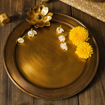 Graceful Handmade Brass Pooja Thali with Antique Detailing