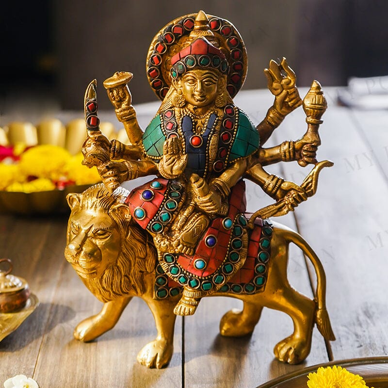 Buy Decorative Colourful Brass Durga Idol Online in India 