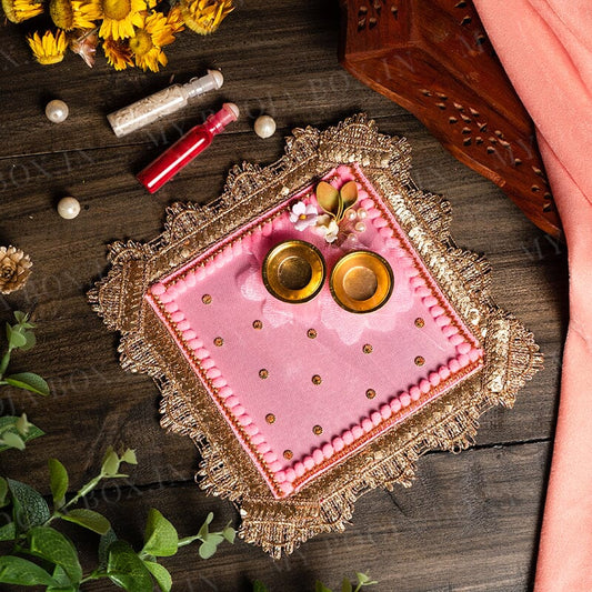 Light Pink Sqaure Pooja Thali 6