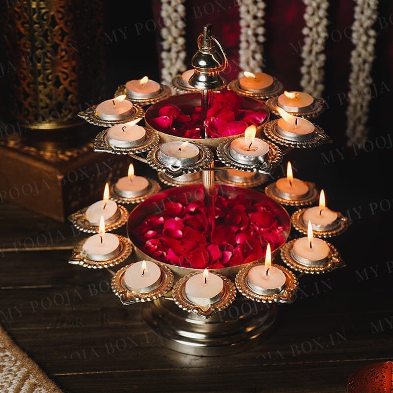 Exquisite Layer Silver Diya Urli Stand