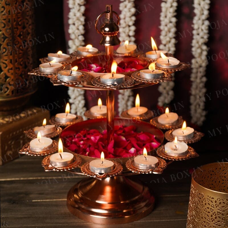 Exquisite Layer Rose Gold Diya Urli Stand