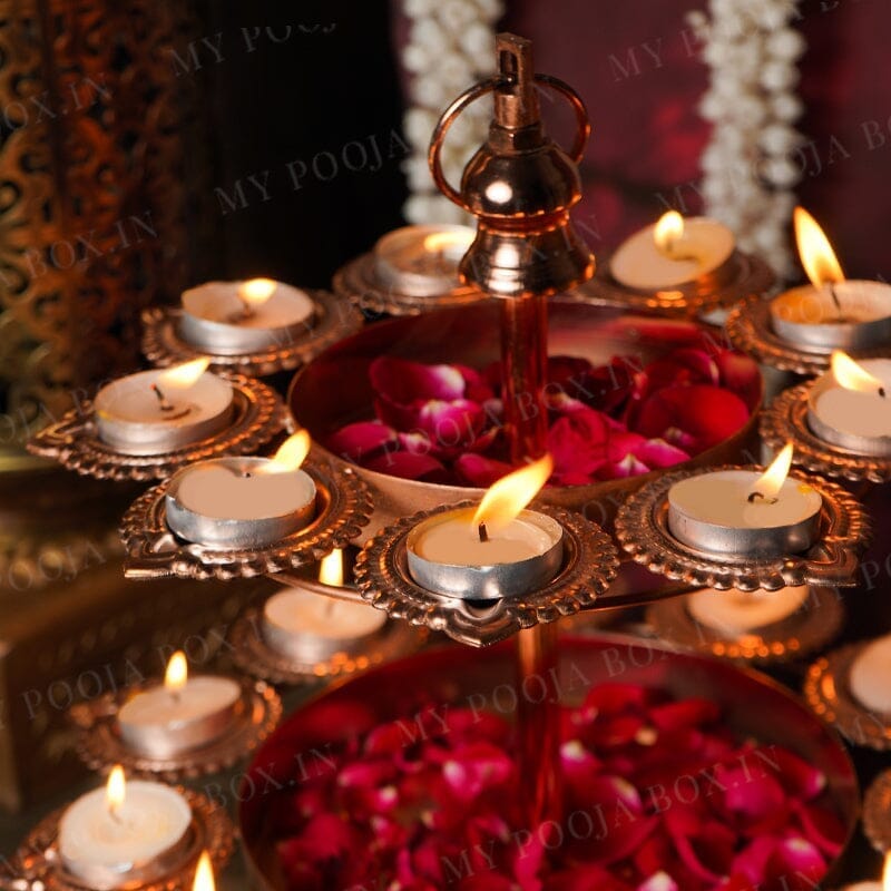 Exquisite Layer Rose Gold Diya Urli Stand