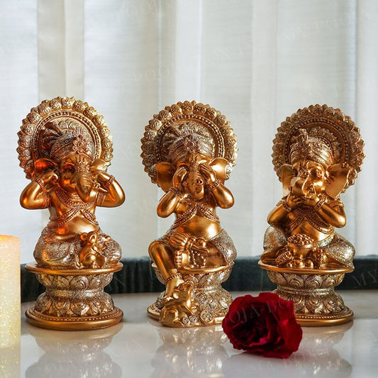 Three Wise Ganeshas | Speak, See and Hear No Evil  (Set of 3)