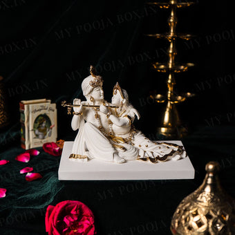 Radha Krishna Gold Plated Marble Idol (Large)