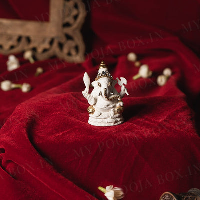 Royal Ganesha Gold Plated Marble Car Idol (Small)