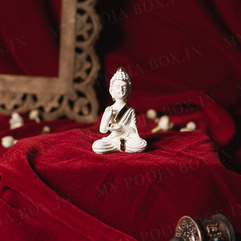 Beautiful Buddha Gold Plated Marble Car Idol