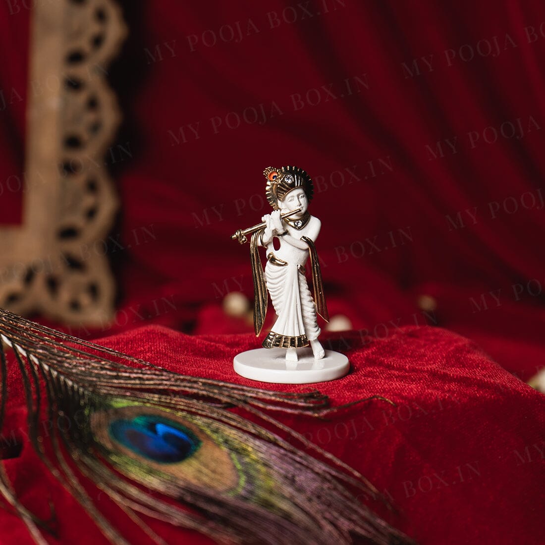 Majestic Krishna Gold Plated Marble Idol