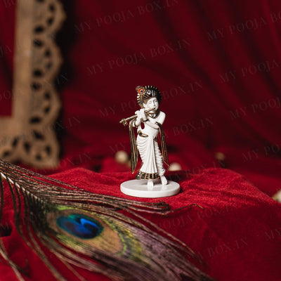 Majestic Krishna Gold Plated Marble Car Idol