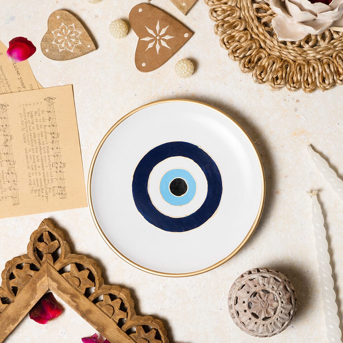 Hand-Painted Evil Eye Minimal Wall Decor Plate