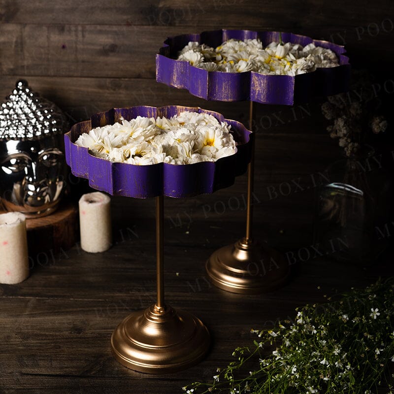 Violet And Gold Lotus Urli With Stand