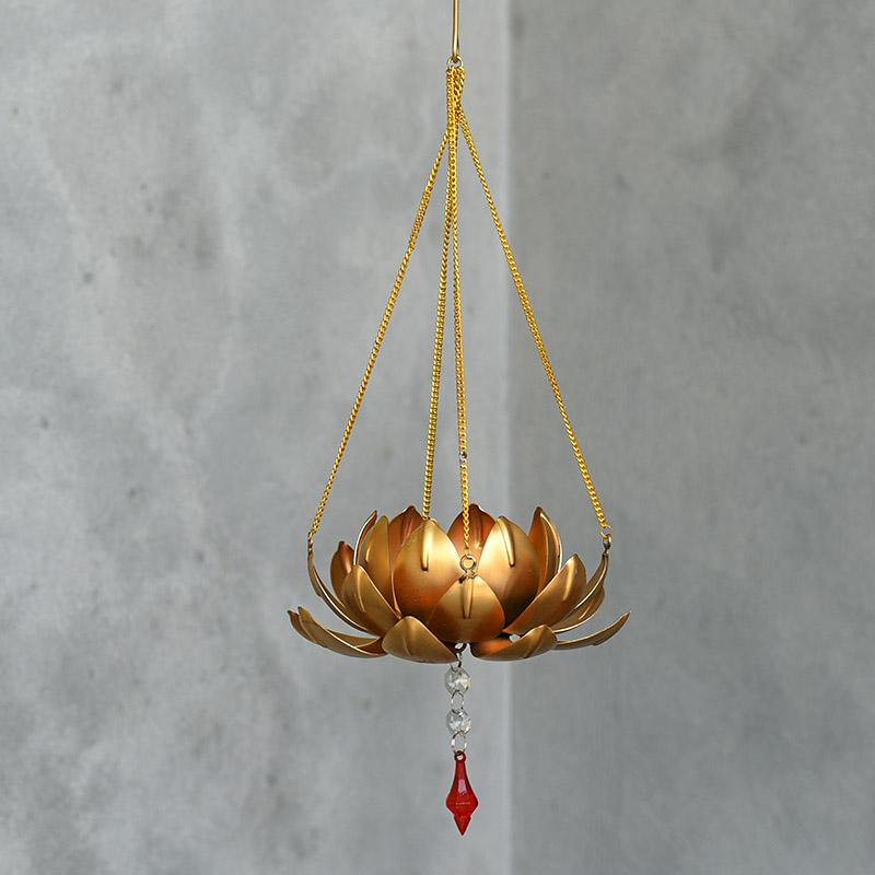 Sparkling Golden Metal Lotus Flower Tealight Holder Hanging