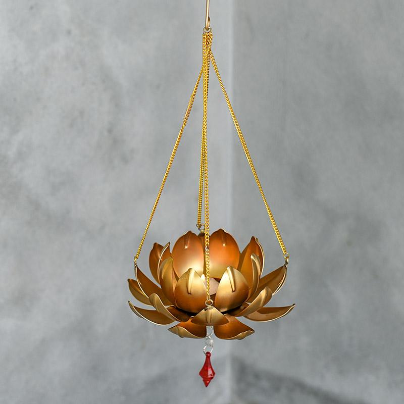 Sparkling Golden Metal Lotus Flower Tealight Holder Hanging