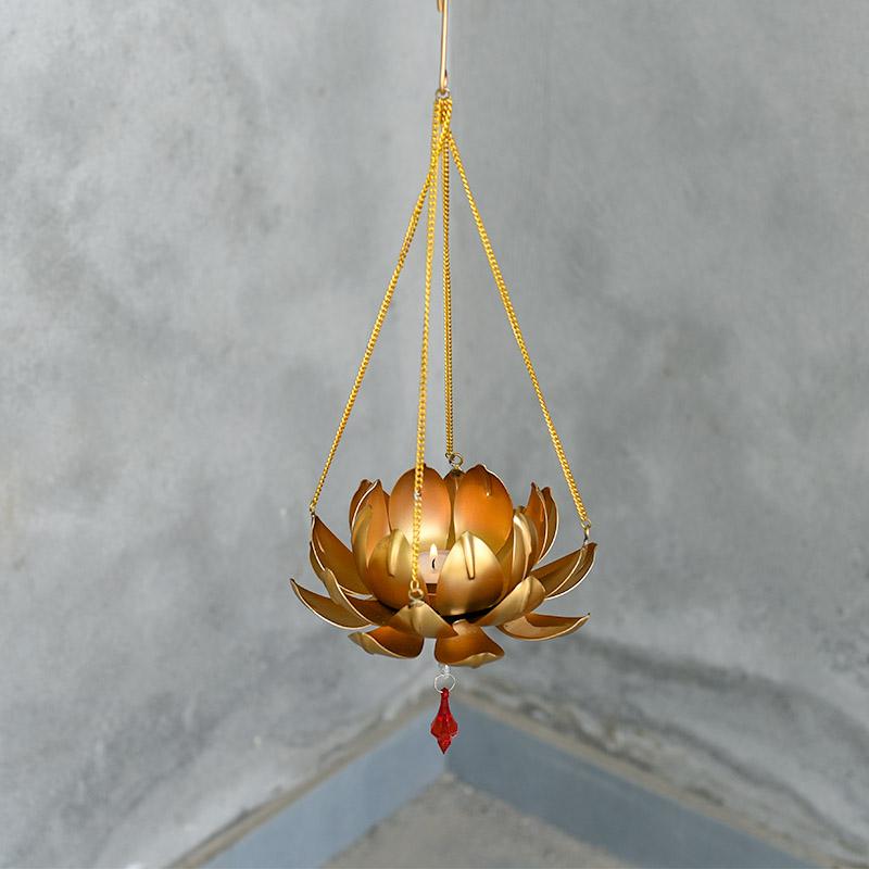Sparkling Golden Metal Lotus Flower Tealight Holder Hanging