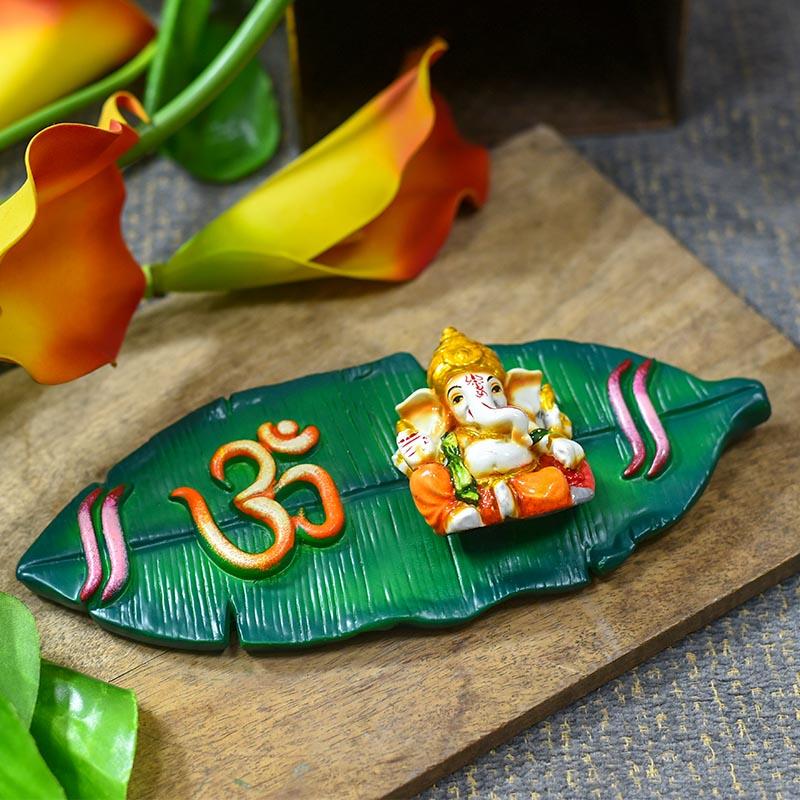Banana Leaf Lord Ganesha Wooden Door Wall Hanging