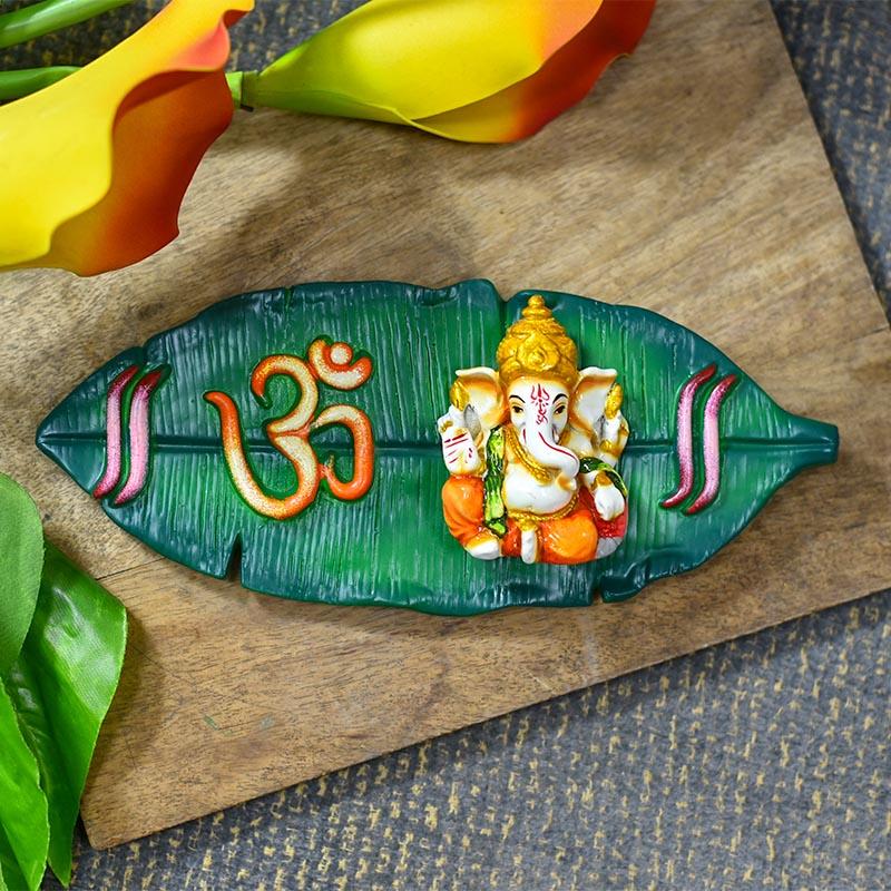 Banana Leaf Lord Ganesha Wooden Door Wall Hanging