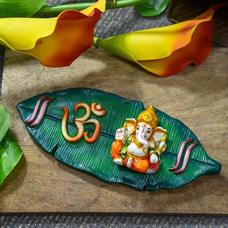 Banana Leaf Lord Ganesha Wooden Door Wall Hanging